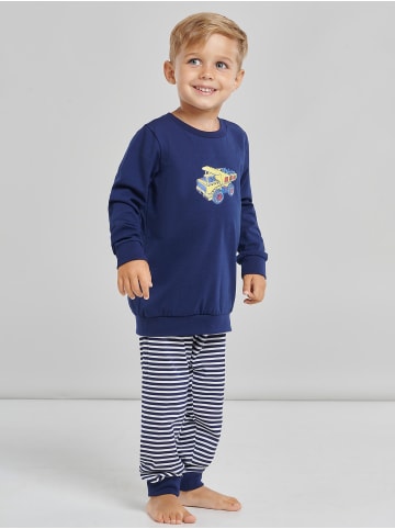 Schiesser Langer Schlafanzug Basic Kids in Dunkelblau
