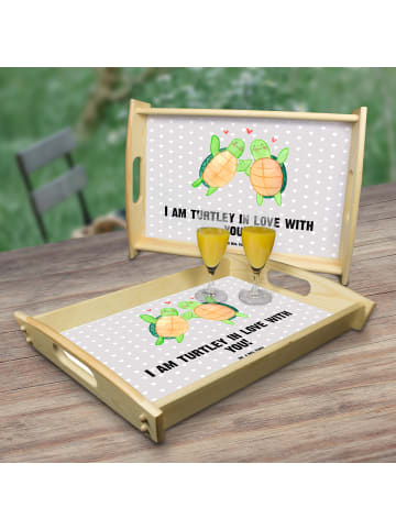 Mr. & Mrs. Panda Holztablett Schildkröten Paar mit Spruch in Grau Pastell