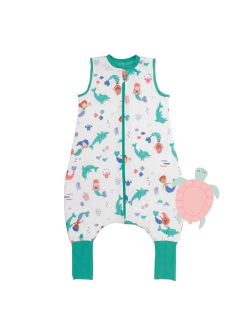 Schlummersack Schlafsack mit Füßen und umklappbaren Bündchen, 1.0 TOG in Weiß-Türkis