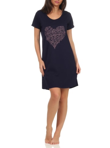 NORMANN Nachthemd kurzarm Schlafshirt Herz - 60325 in marine