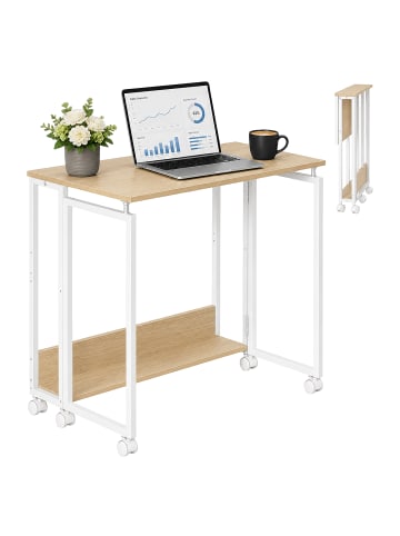 relaxdays Schreibtisch "klappbar" in Natur/ Weiß - (B)80 x (H)75 x (T)50 cm