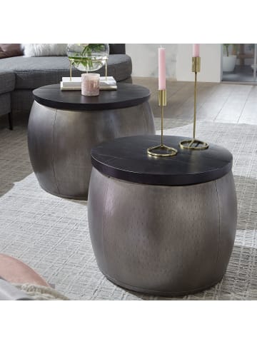 KADIMA DESIGN Design Couchtisch 2er Set Mango Massivholz Satztisch Rund Silber