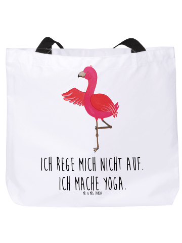 Mr. & Mrs. Panda Henkeltasche Flamingo Yoga mit Spruch in Weiß