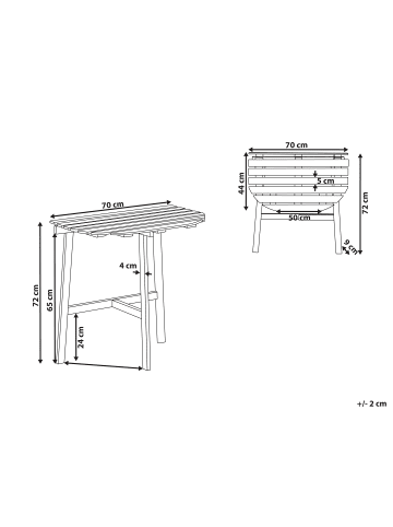 Beliani Gartentisch OSIGO in Braun - (W) 70 x (H) 72 x (L) 44 cm