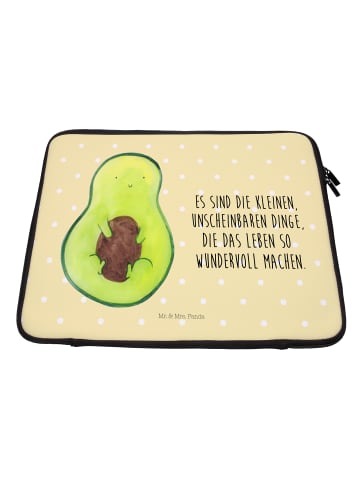 Mr. & Mrs. Panda Laptop Sleeve Avocado Kern mit Spruch in Gelb Pastell