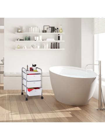 relaxdays Badrollwagen "3 Schubladen" in Silber - (B)33 x (H)60 x (T)39 cm