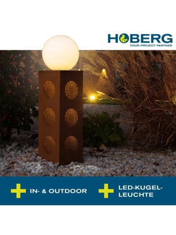 HOBERG Dekosäule Metall LED Beleuchtung Garten Deko Design Rostoptik 84cm