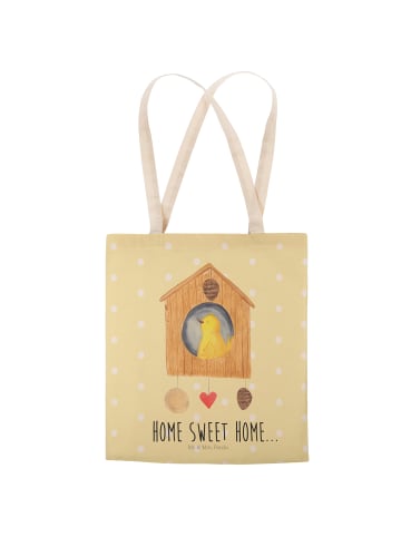 Mr. & Mrs. Panda Stofftasche Vogelhaus Home mit Spruch in Gelb Pastell