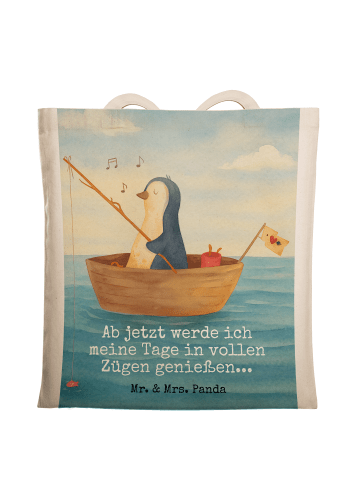 Mr. & Mrs. Panda Einkaufstasche Pinguin Angelboot Design mit Spruch in Weiß