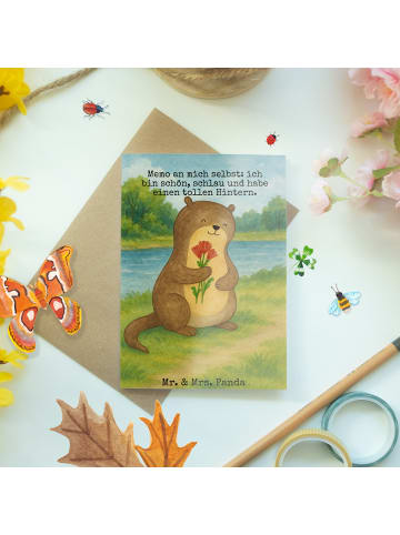 Mr. & Mrs. Panda Klappkarte Otter Blumenstrauß Design mit Spruch in Weiß