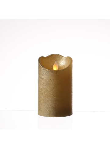 MARELIDA LED Kerze Twinkle Echtwachs bewegte Flamme D: 7,5cm H: 12,5cm in gold