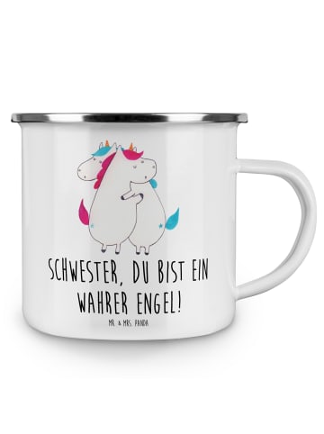 Mr. & Mrs. Panda Emaille Tasse Schwester Engel mit Spruch in Weiß