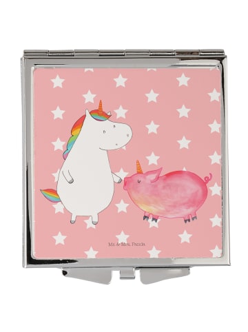 Mr. & Mrs. Panda Handtaschenspiegel quadratisch Einhorn Schwein ... in Rot Pastell