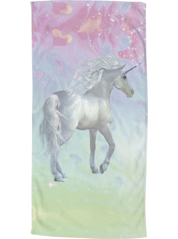 Good Morning Velours-Frottier Strandtuch Unicorn in silber
