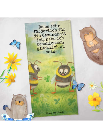 Mr. & Mrs. Panda Strandtuch Hummeln Kleeblatt Design mit Spruch in Weiß