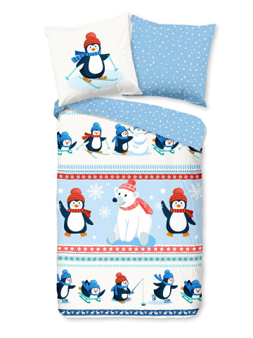 JACK 2 tlg. Flanell Bettwäsche 135x200cm Pinguin Eisbär Wintertraum in Blau/Weiß