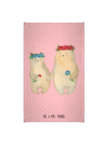 Mr. & Mrs. Panda Handtuch Bären mit Blumenkranz ohne Spruch in Rot Pastell