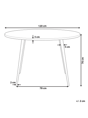 Beliani Esszimmertisch ODEON in Weiß/Schwarz - (W) 120 x (H) 76 x (L) 120 cm