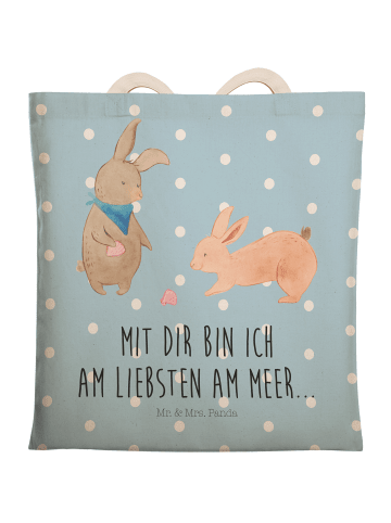 Mr. & Mrs. Panda Einkaufstasche Hasen Muschel mit Spruch in Blau Pastell