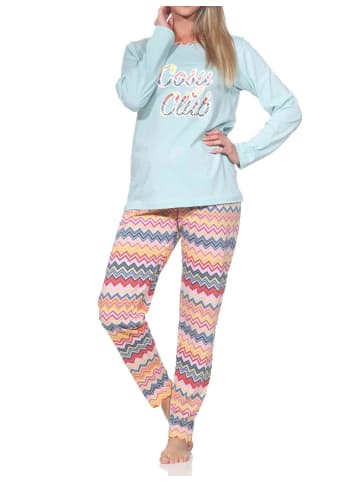 NORMANN Schlafanzug Pyjama langarm Ethno Optik in hellblau