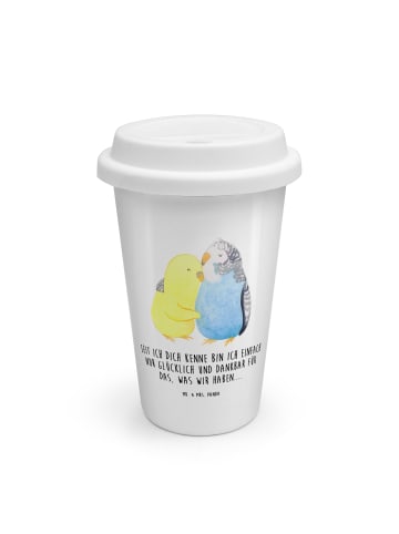 Mr. & Mrs. Panda Thermobecher To Go Wellensittich Liebe mit Spruch in Weiß