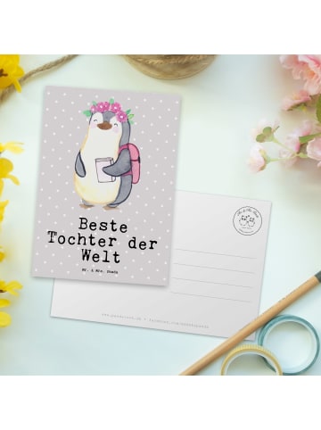 Mr. & Mrs. Panda Ansichtskarte Pinguin Beste Tochter der Welt mi... in Grau Pastell
