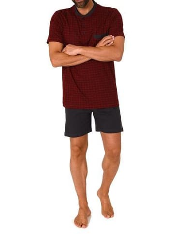 NORMANN Karierte shorty Pyjama Knopfleiste und Brusttasche - 82917 in rot