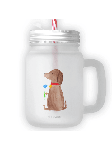 Mr. & Mrs. Panda Trinkglas Mason Jar Hund Blume ohne Spruch in Transparent