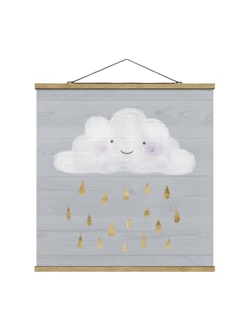 WALLART Stoffbild - Wolke mit goldenen Regentropfen in Grau