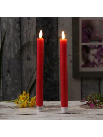 MARELIDA 2x LED Stabkerzen LINA Rustik-Optik Echtwachs H: 25cm in rot