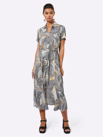 creation L Webkleid in anthrazit-ocker-bedruckt