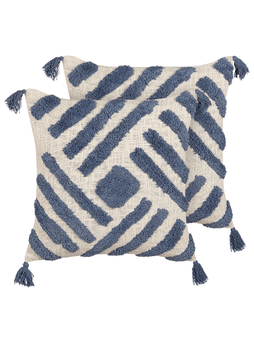 Beliani 2er-Set Dekokissen JACARANDA in Blau/Beige