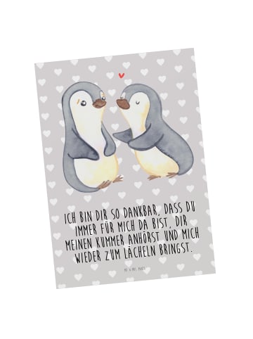 Mr. & Mrs. Panda Grußkarte Pinguine trösten mit Spruch in Grau Pastell