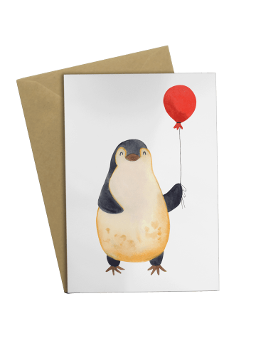 Mr. & Mrs. Panda Grußkarte Pinguin Luftballon ohne Spruch in Weiß