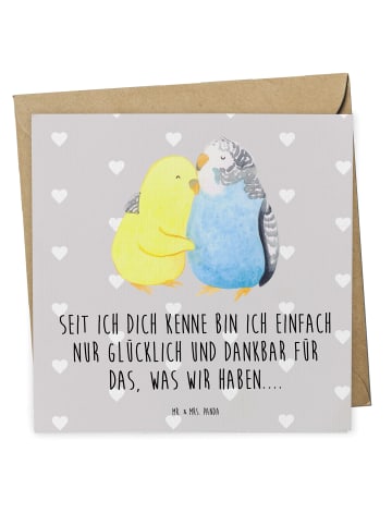 Mr. & Mrs. Panda Klappkarte Wellensittich Liebe mit Spruch in Grau Pastell