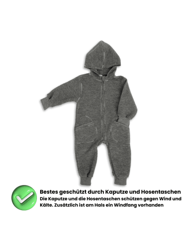 Kinderhaus Blaubär Baby-Overall mit Kapuze & Mulltuch Blaubaer in Lavagrau Melange