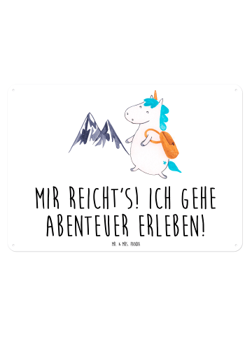 Mr. & Mrs. Panda Retro Blechschild Einhorn Bergsteiger mit Spruch in Weiß