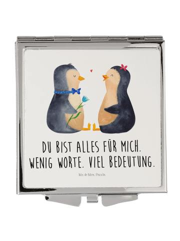 Mr. & Mrs. Panda Schminkspiegel klein Pinguin Pärchen mit Spruch in Weiß
