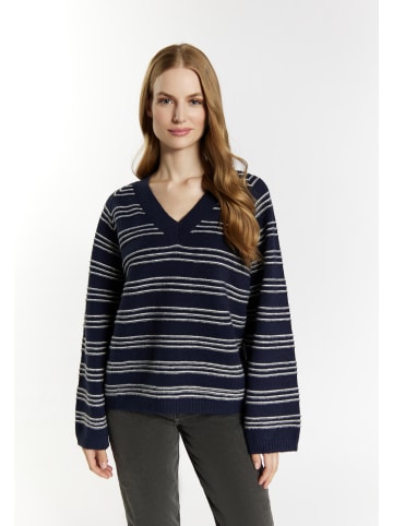 DreiMaster Damen Strickpullover in Marine Wollweiss