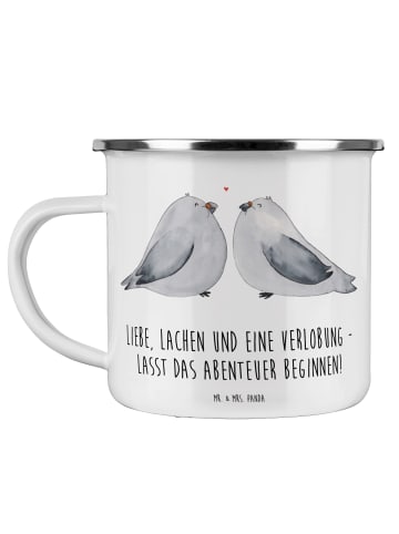 Mr. & Mrs. Panda Emaille Tasse Verlobungsfeier Abenteuer mit Spruch in Weiß