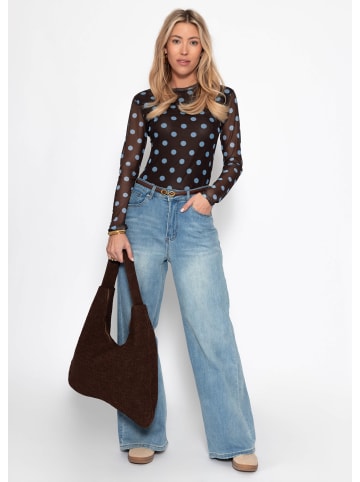 SASSYCLASSY Mesh Langarmshirt mit großen Punkten in Blau