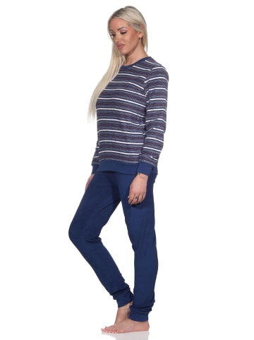 NORMANN Frottee Schlafanzug langarm Pyjama Bündchen - 82767 in navy