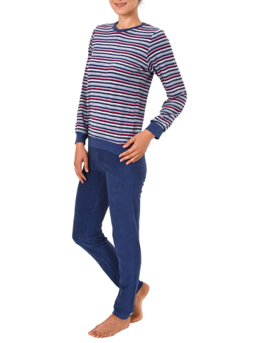 NORMANN Frottee Pyjama lang Schlafanzug Bündchen - 41847 in blau