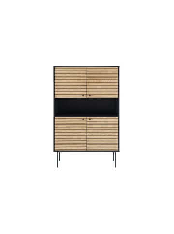SalesFever Highboard aus Eiche Echtholzfurnier mit Stauraum und Metallgestell in Schwarz