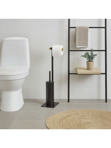 relaxdays WC-Garnitur in Schwarz/Natur - (B)18 x (H)67 x (T)21 cm