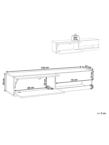 Beliani TV-Schrank EDMONTON in Weiß - (W) 140 x (H) 30 x (L) 35 cm