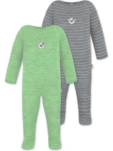 Normani Outdoor Sports 2er Pack MERINO Baby Merino Strampler „Levin" in Grün/Grau