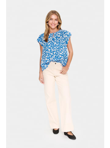 SAINT TROPEZ Kurzarmhemd SaimaSZ Gerade Passform in Palace Blue Flower Leaf