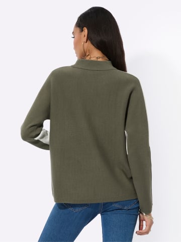 creation L Jacquard-Pullover in khaki-ecru-gemustert