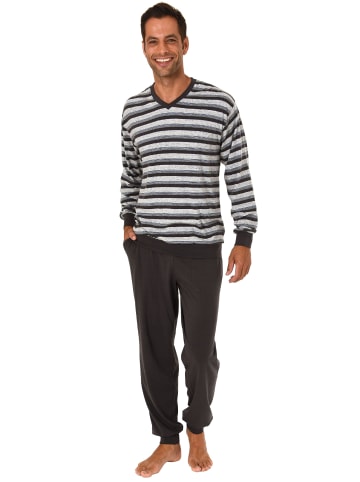 NORMANN Pyjama Schlafanzug Bündchen Streifen - 45902 in anthrazit-melange